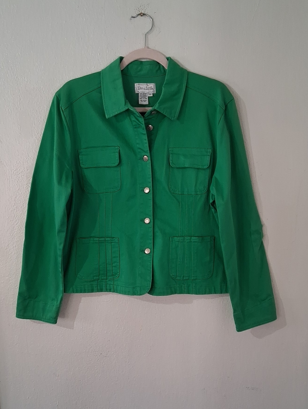 Green Stretch Denim Jacket Button Up
